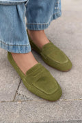 Melniel Khaki Genuine Suede Women's Loafers