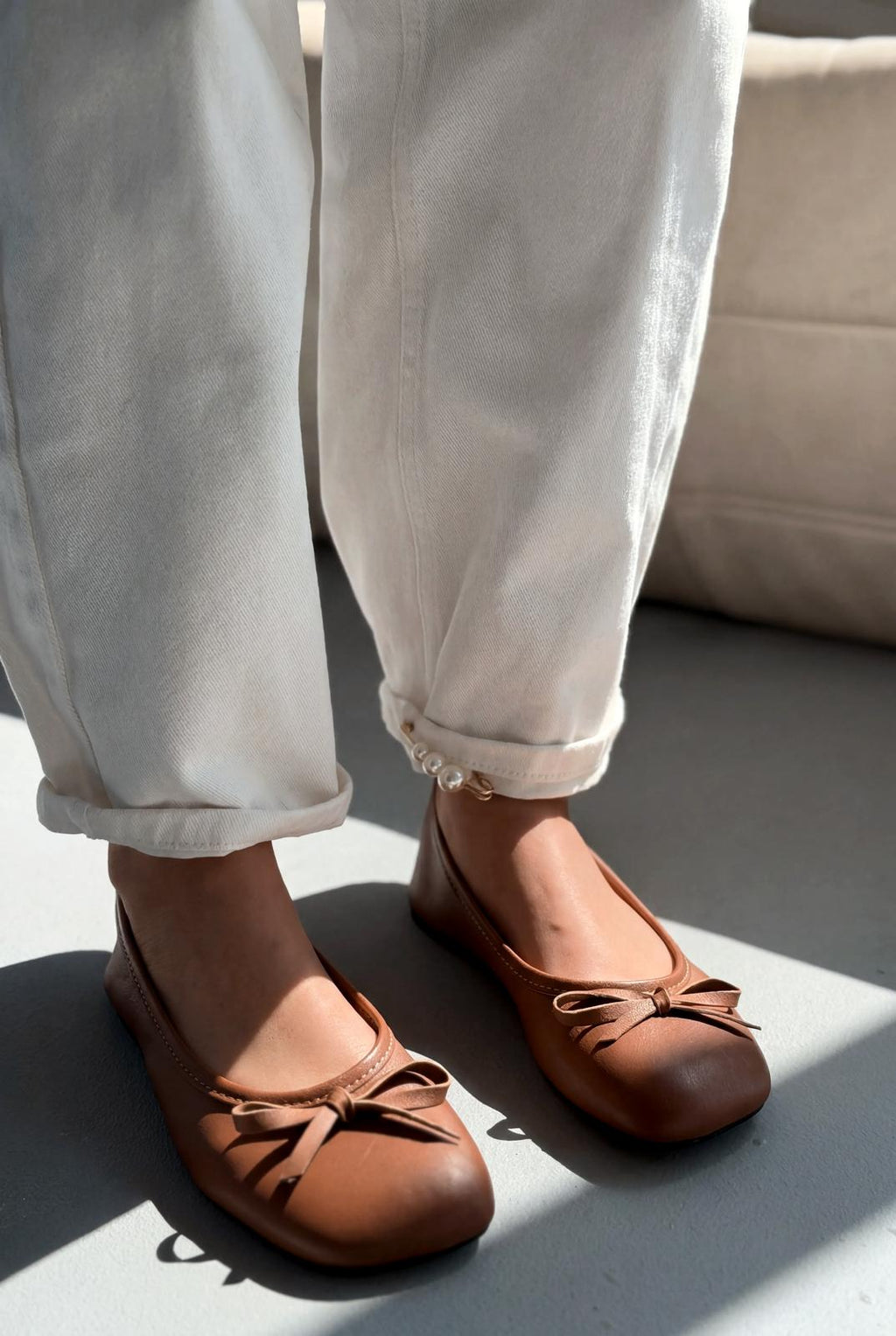 Telion Tan Genuine Leather Women's Flats