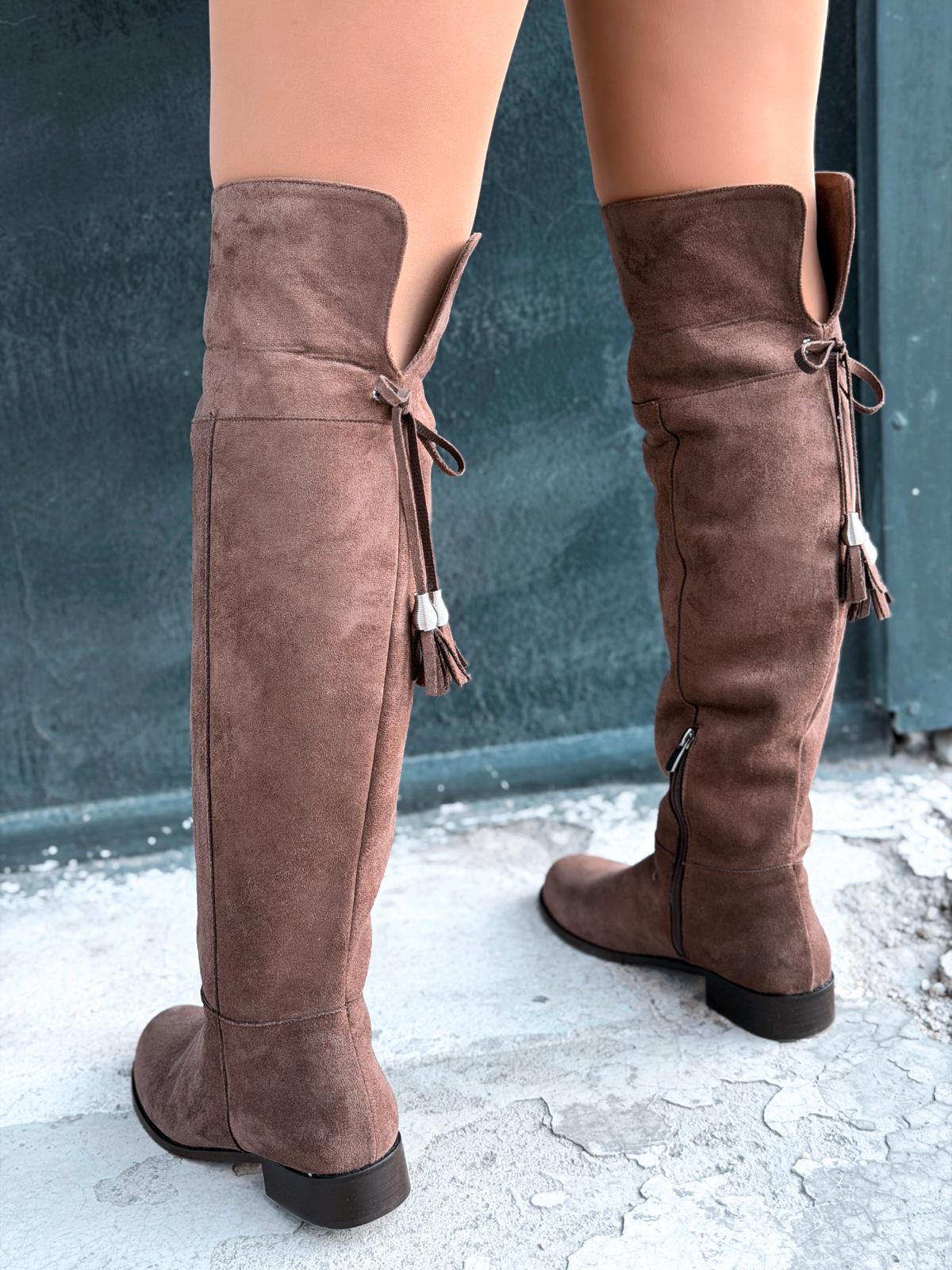 Jolvern Brown Suede Fringe Detail Women's Boots