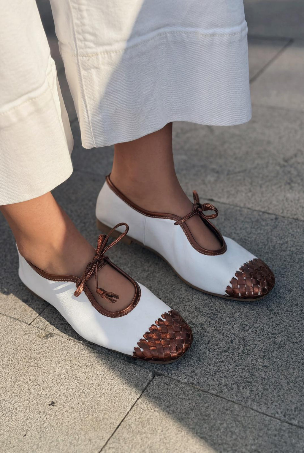Talorin Metallic Bronze Genuine Leather Women's Lace-Up Flats