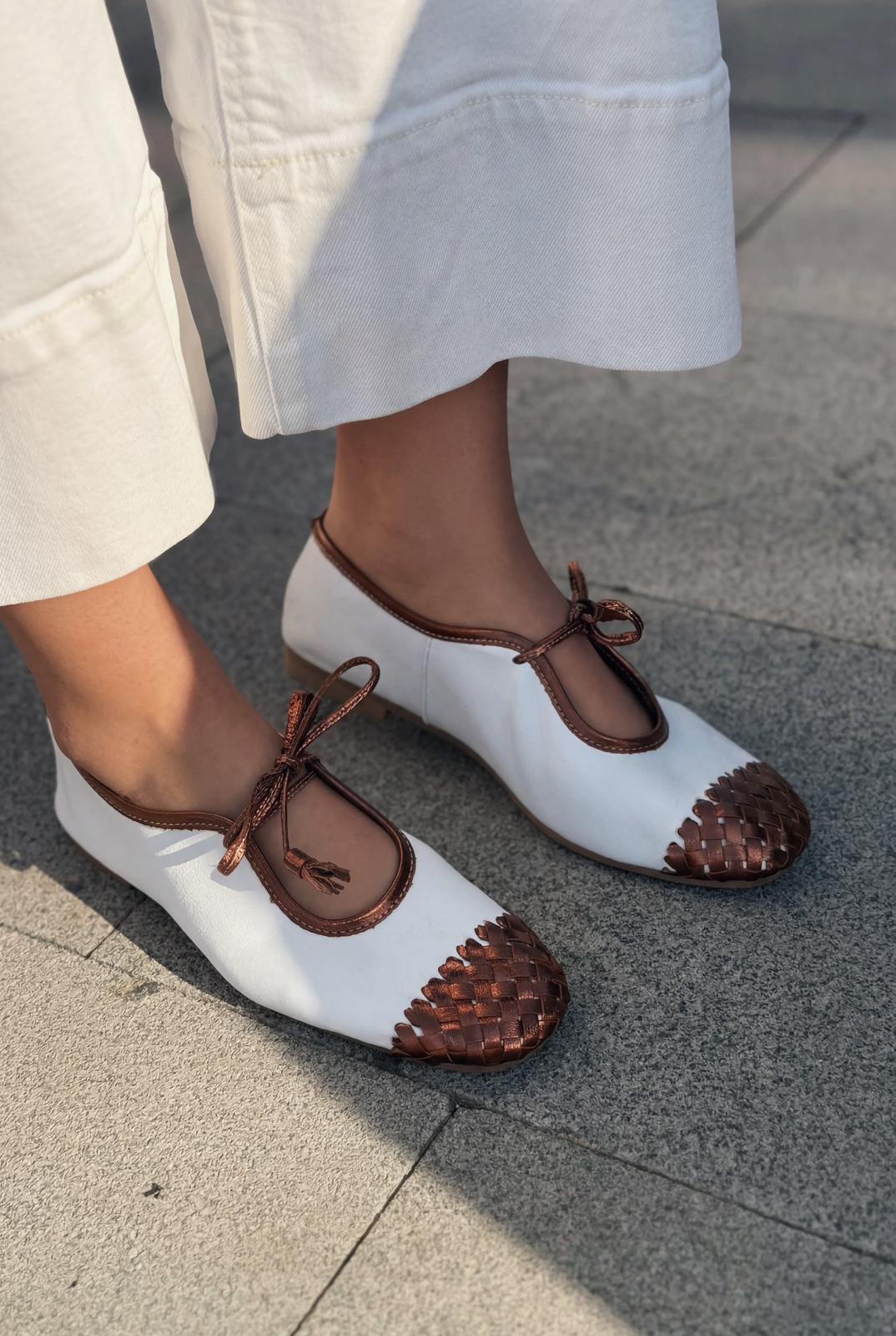 Talorin Metallic Bronze Genuine Leather Women's Lace-Up Flats