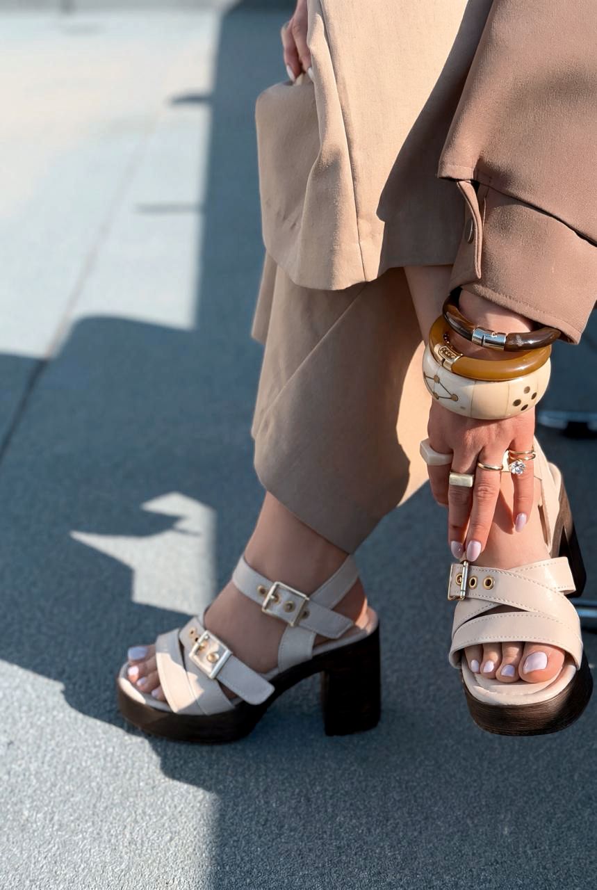 Rovena Beige Faux Leather Women's Platform Pumps Sandals