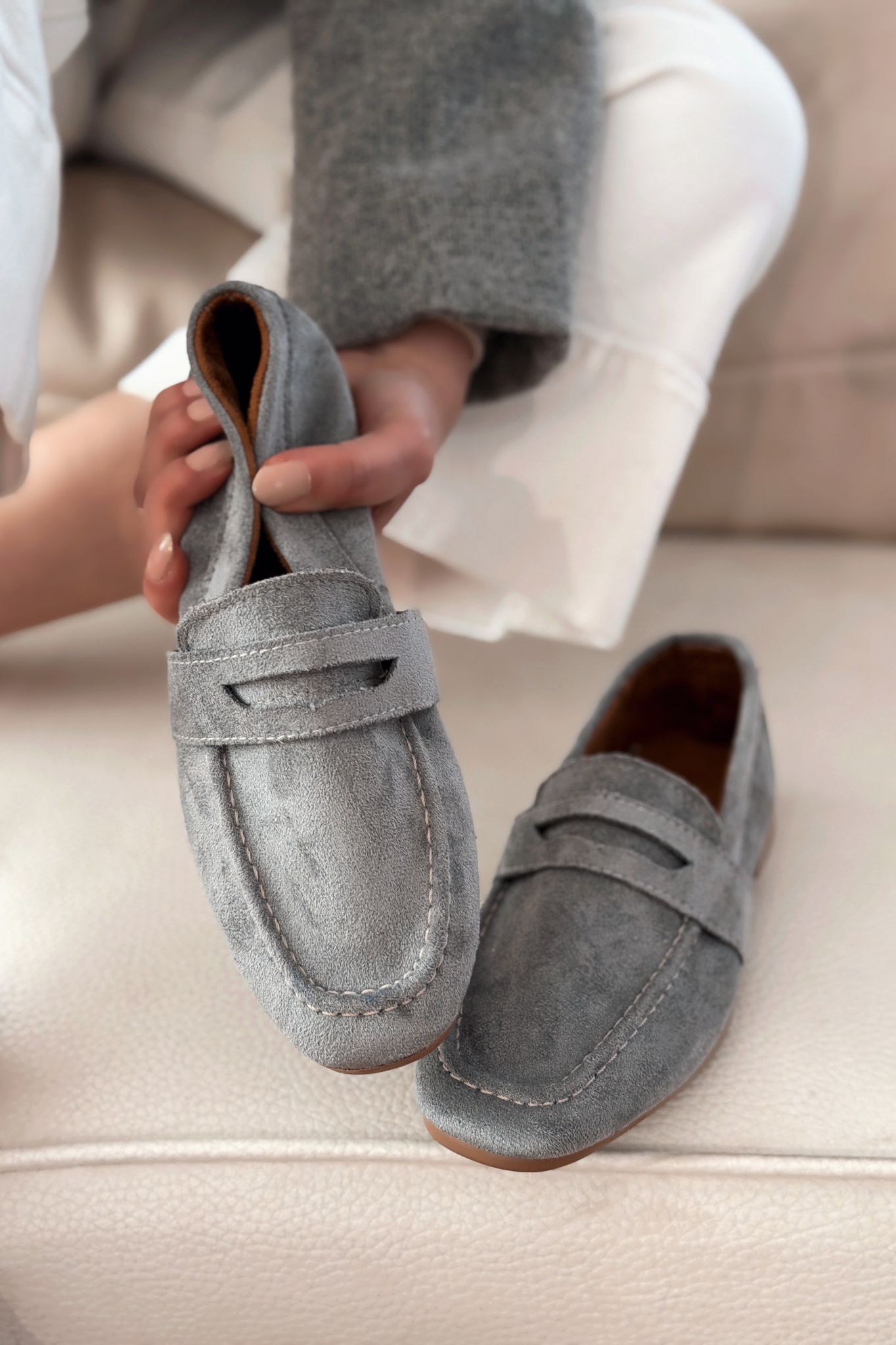 Orvino Gray Suede Women's Loafers