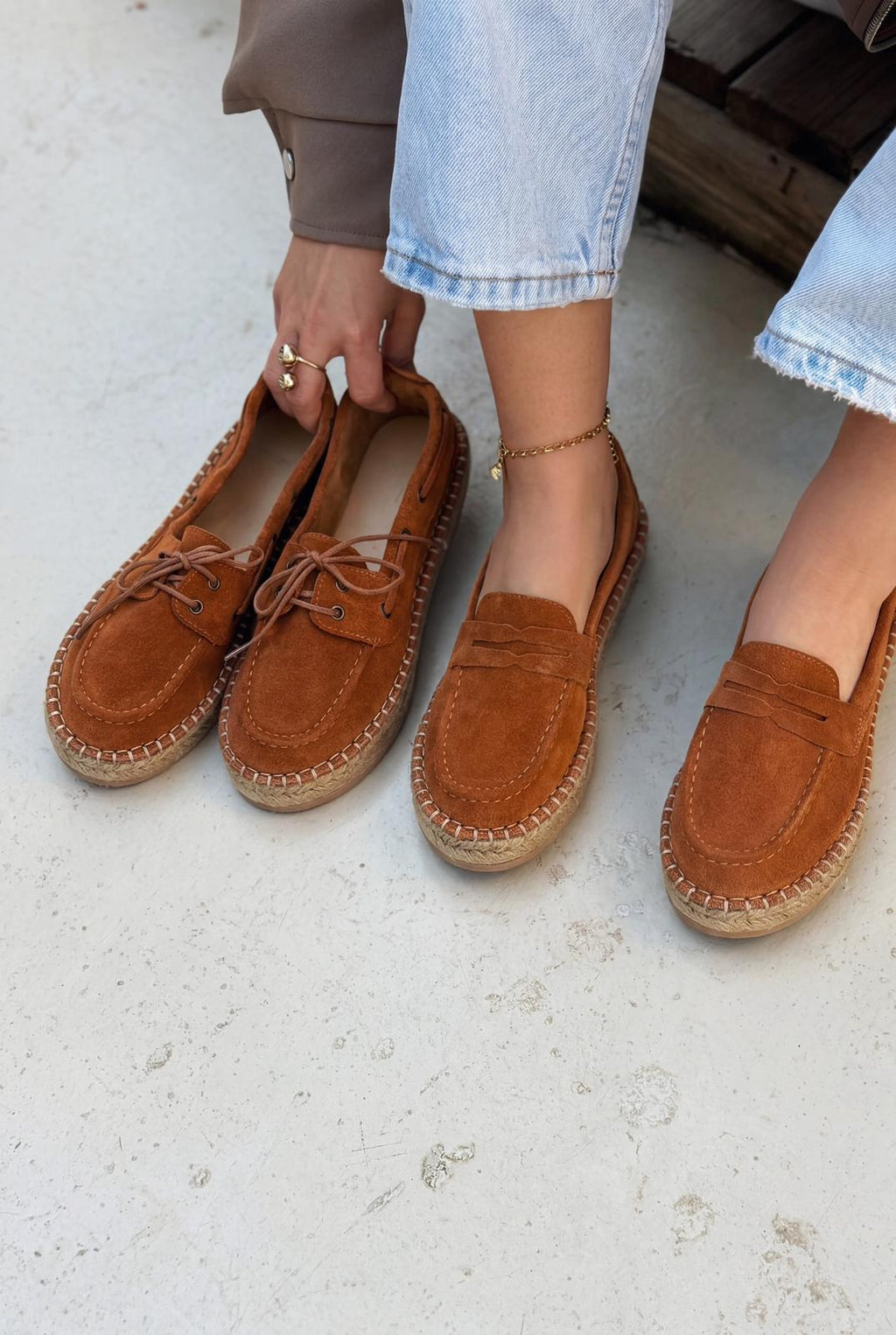 Selora Tan Genuine Suede Women's Loafers
