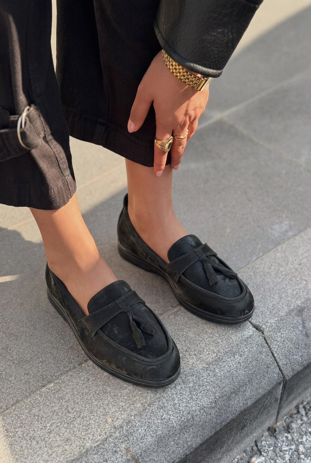 Yorvik Black Satin Women's Loafers