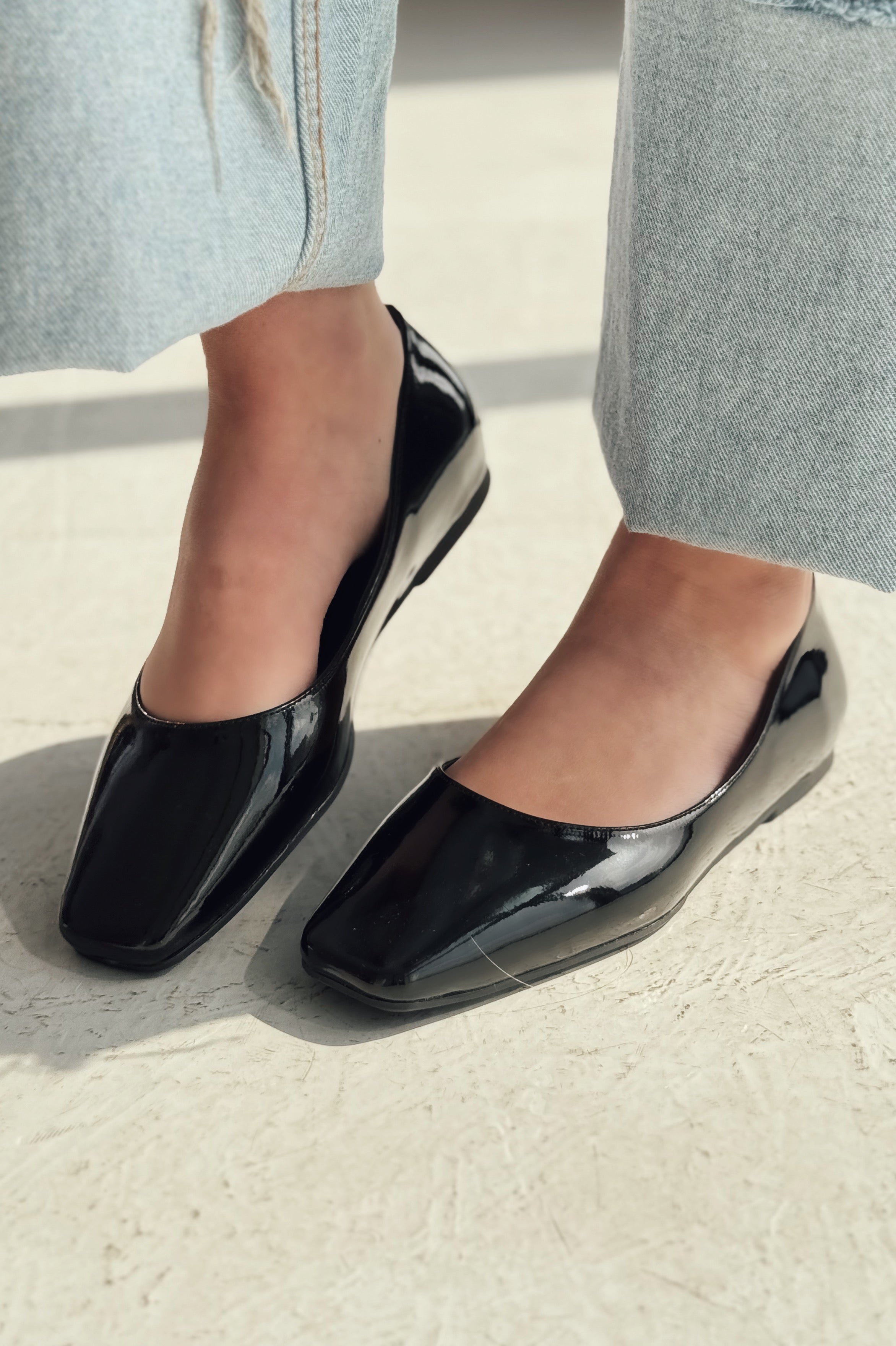 Canris Black Patent Faux Leather Women's Square Toe Mary Jane Flats