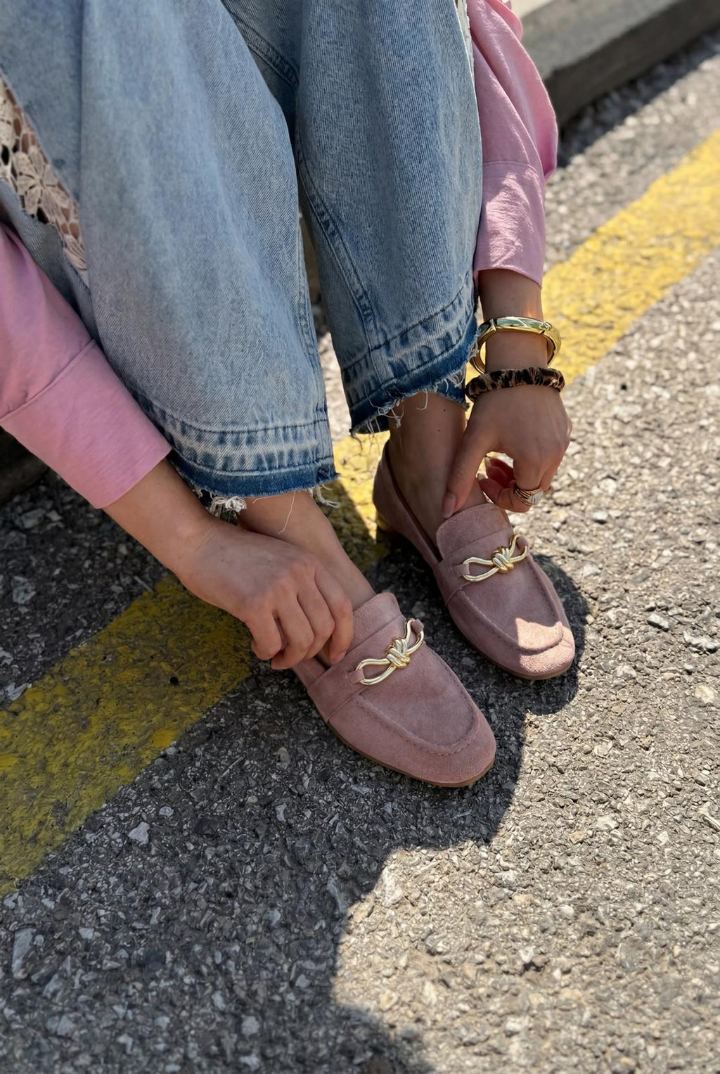 Avelis Women's Loafer Blush Suede Bow Detail
