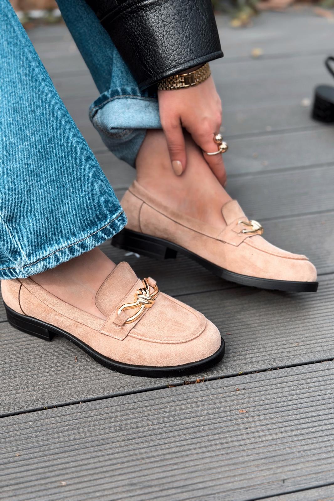 Norel Camel Suede Bow Detail Women's Loafers