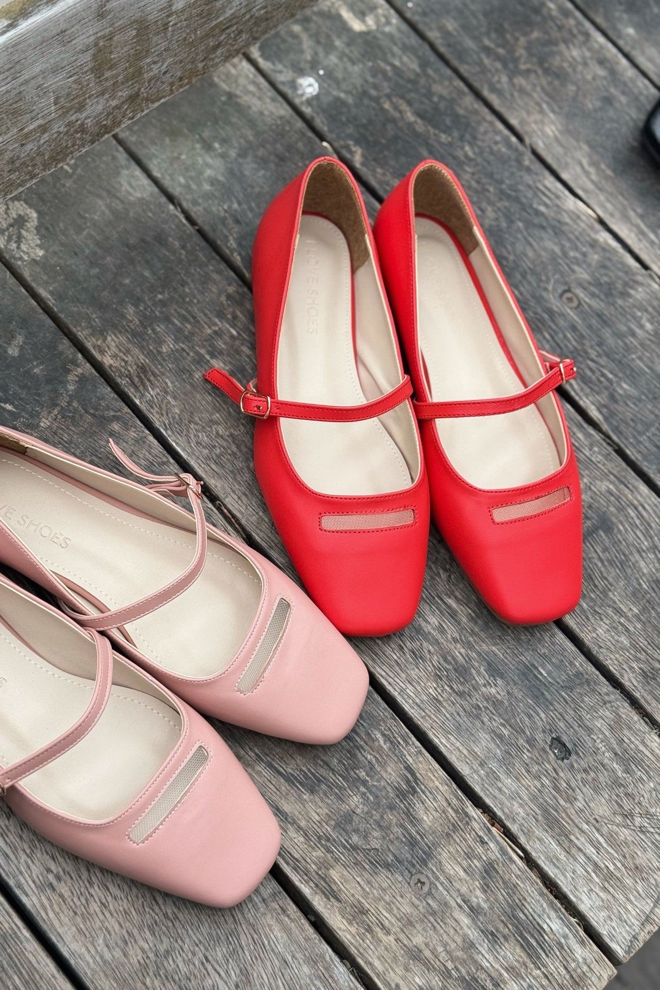Lufora Red Faux Leather Buckle Detail Women's Flats