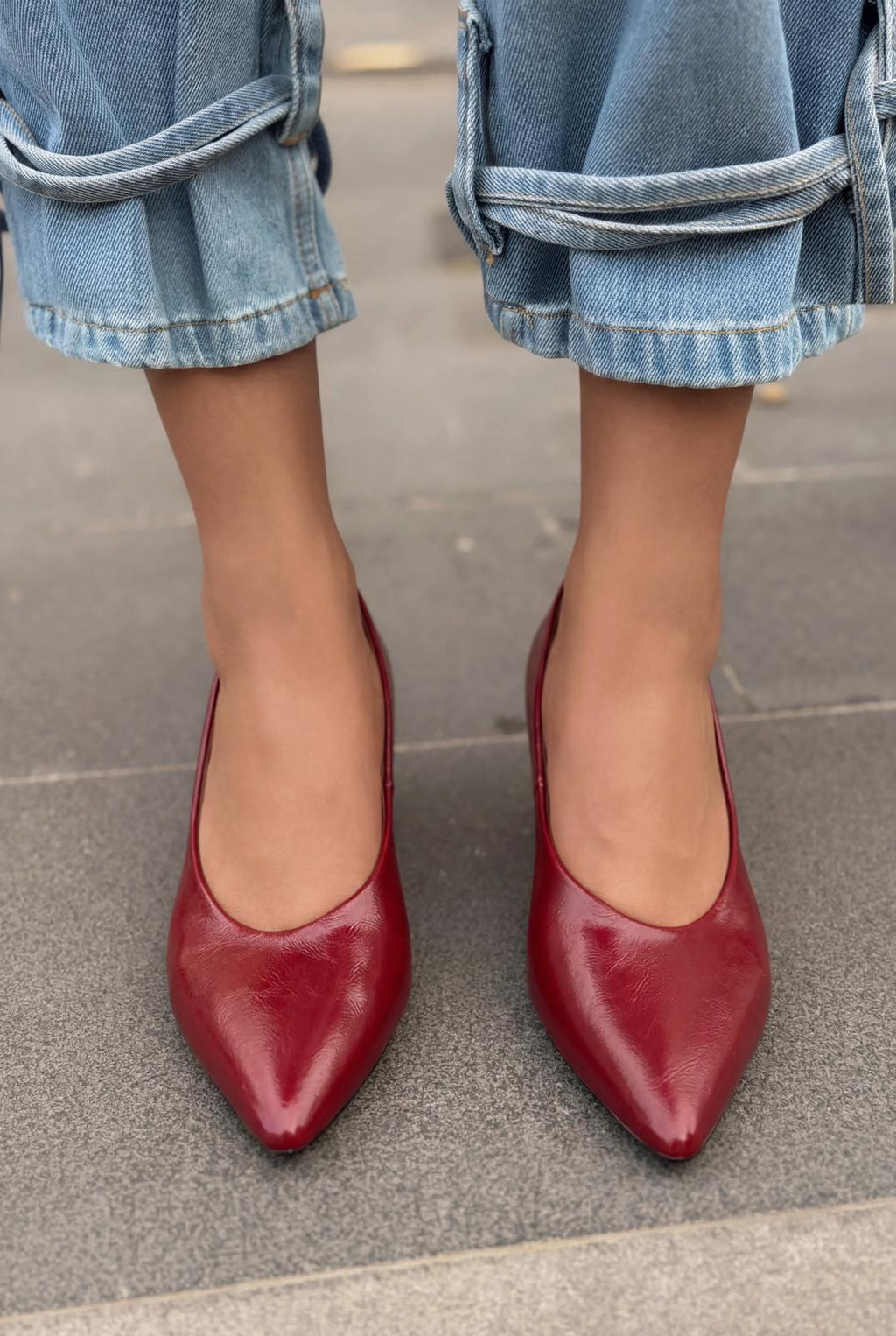 Seranis Burgundy Crinkle Patent Faux Leather Women's Stilettos