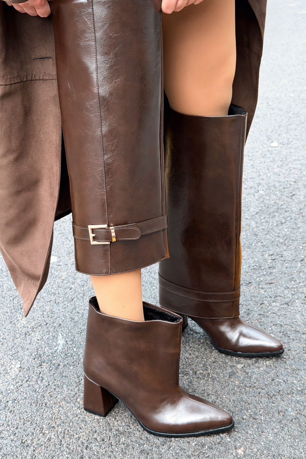 Lorimax Women's Tak-Çıkar Light Brown Patent Faux Leather Boots