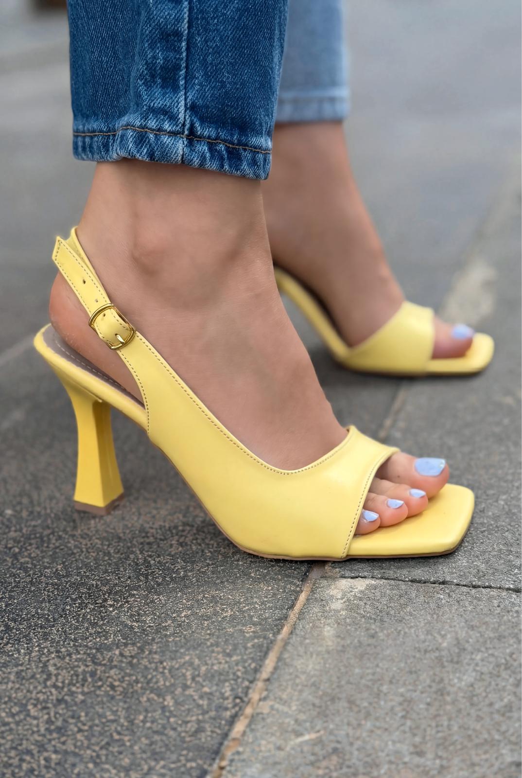 Solvion Yellow Faux Leather Women's Pumps Sandals
