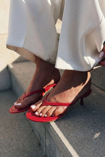Arlene Red Faux Leather Women's Pumps Thong Sandals