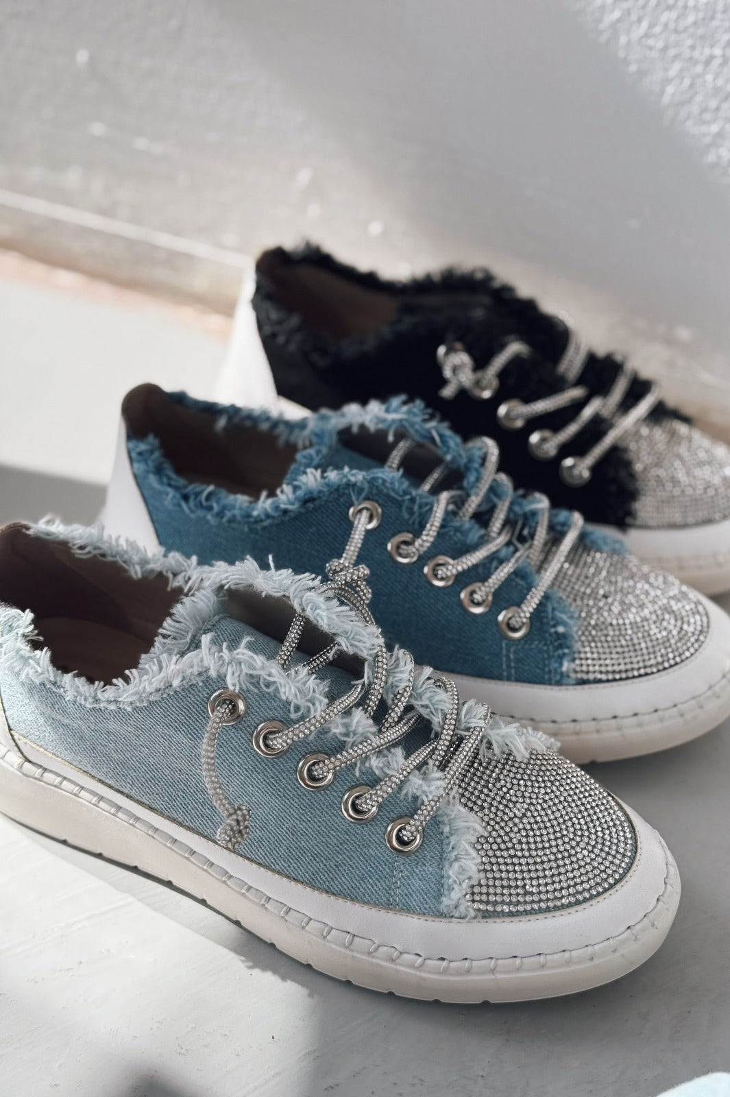 Delina Light Blue Jean Rhinestone Women's Sneakers