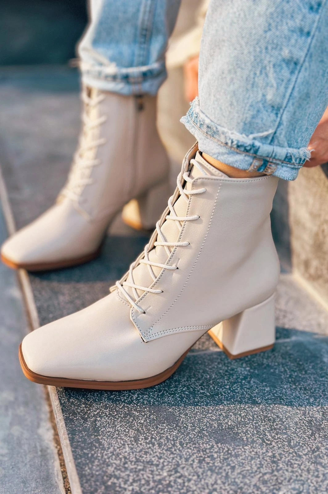 Rament Beige Faux Leather Lace-Up Women's Boots