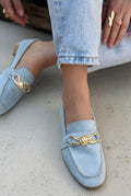 Avelis Baby Blue Suede Bow Detail Women's Loafers