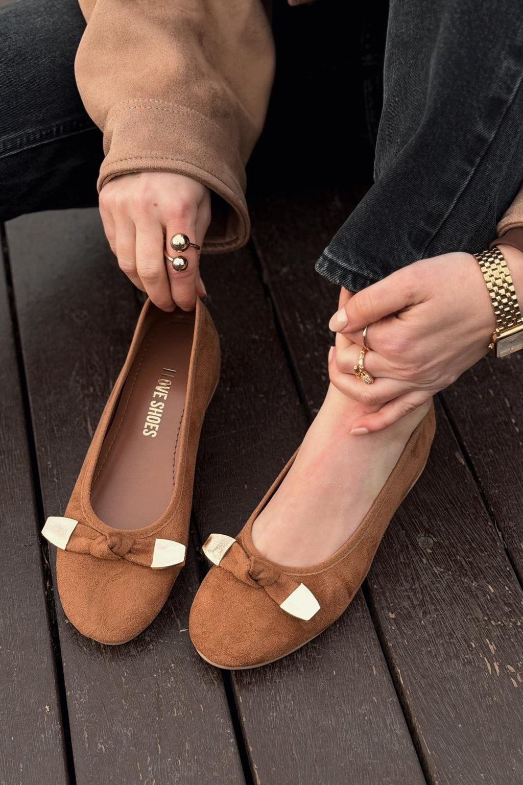 Orphel Tan Suede Women's Wedge Heel Flats