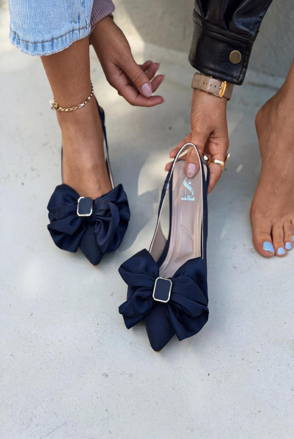 Velune Navy Bow Detail Satin Women's Stilettos