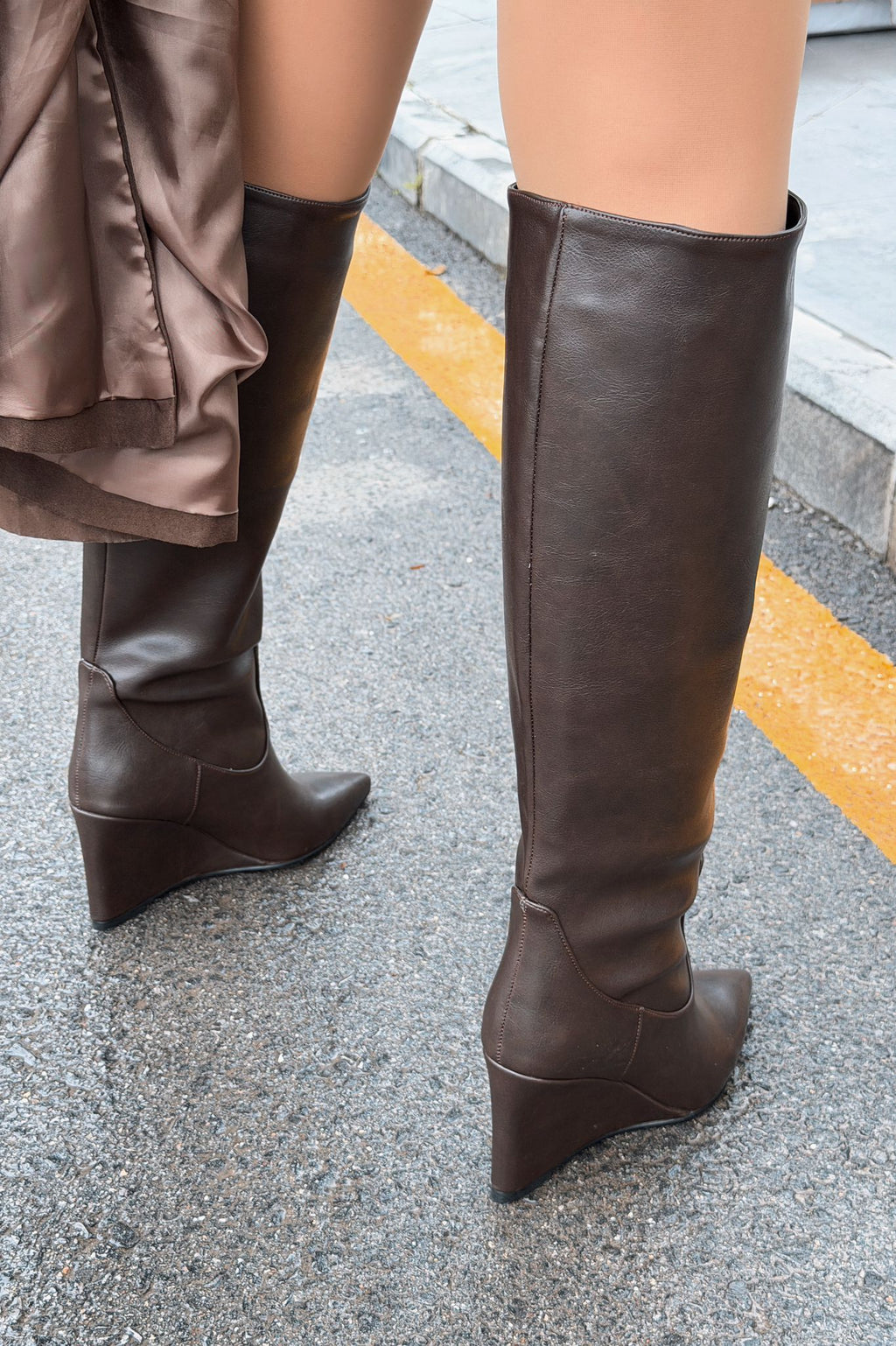 Ravita Light Brown Faux Leather Wedge Heel Women's Boots