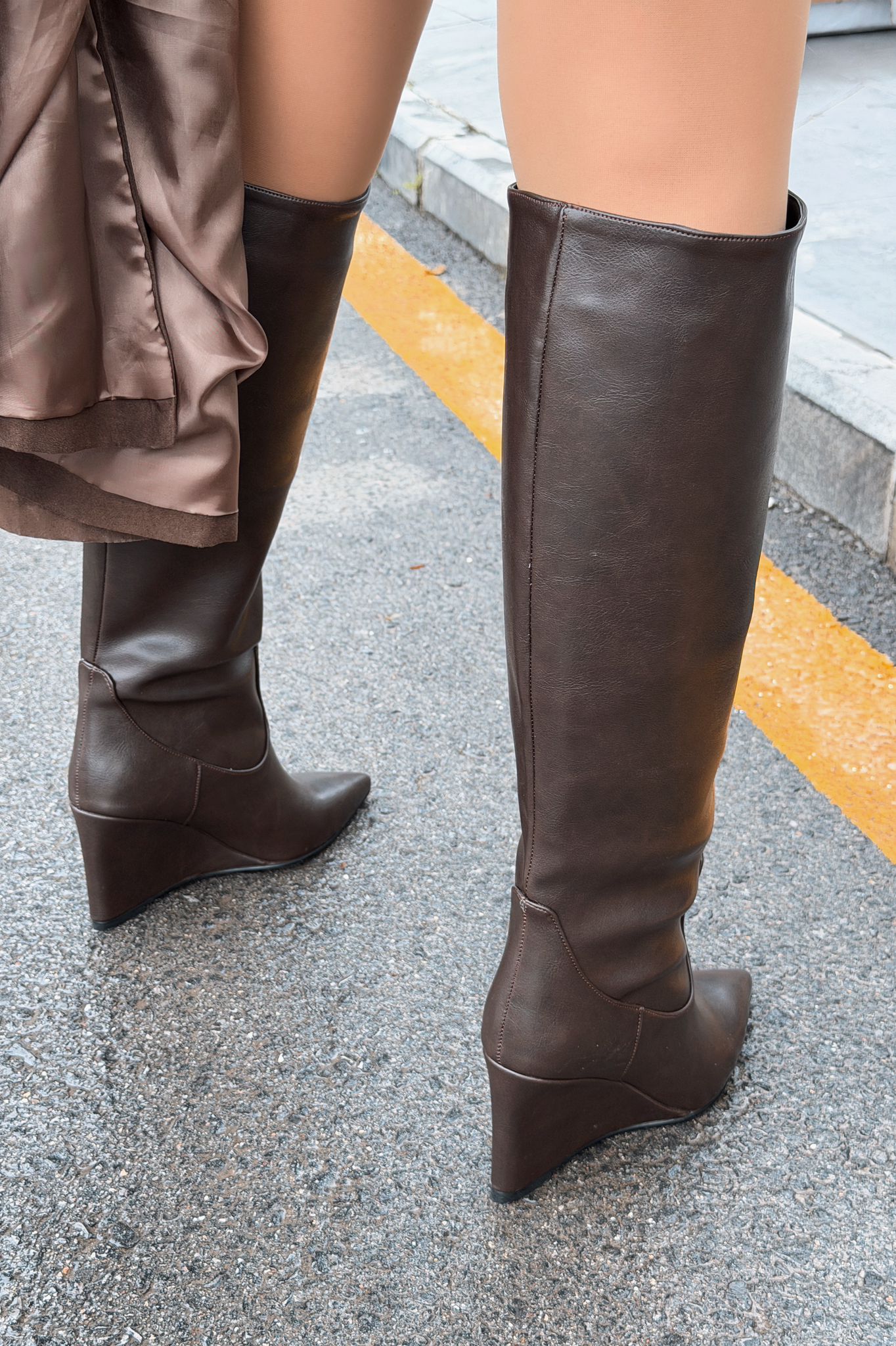 Ravita Light Brown Faux Leather Wedge Heel Women's Boots