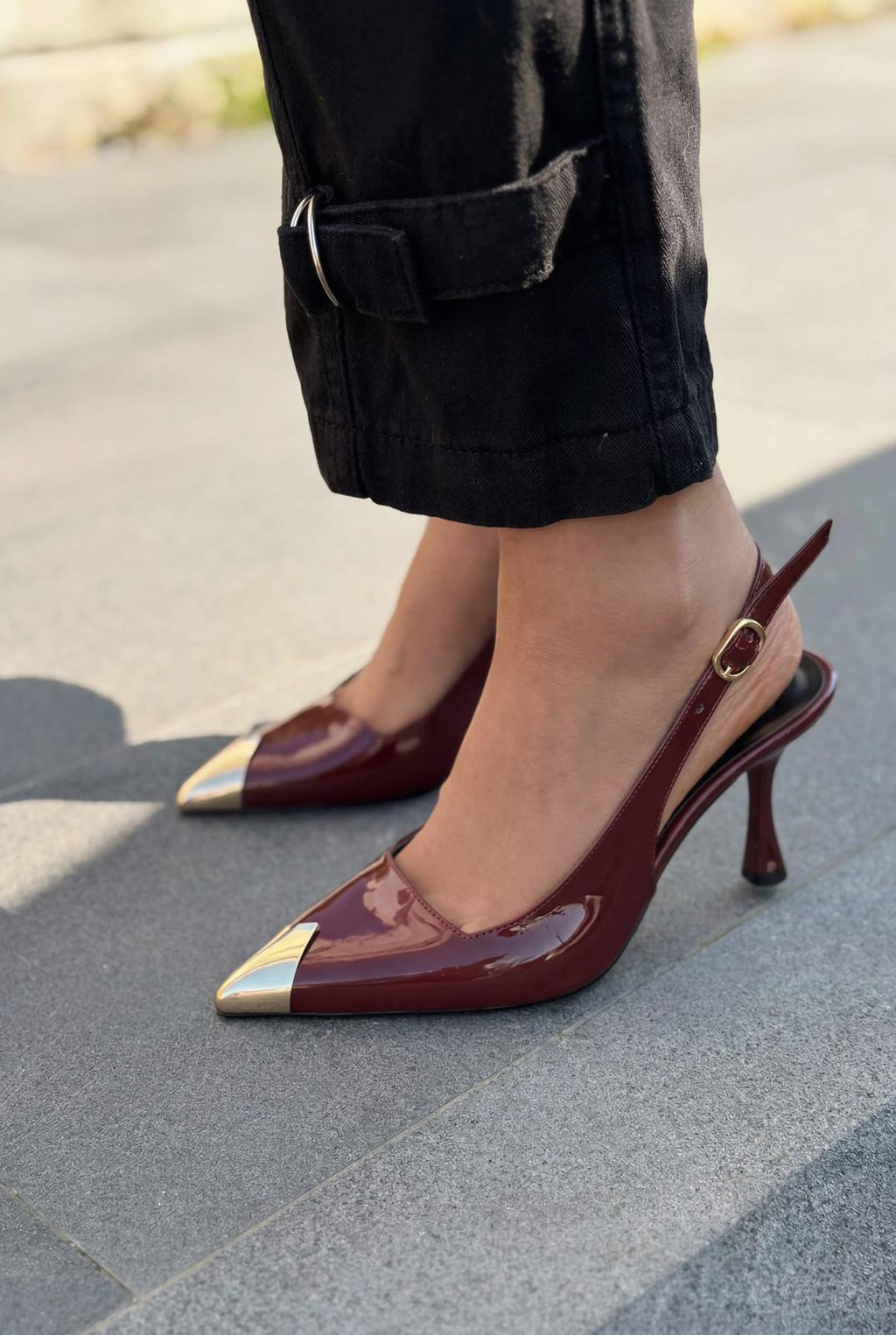 Caligo Burgundy Patent Faux Leather Stilettos
