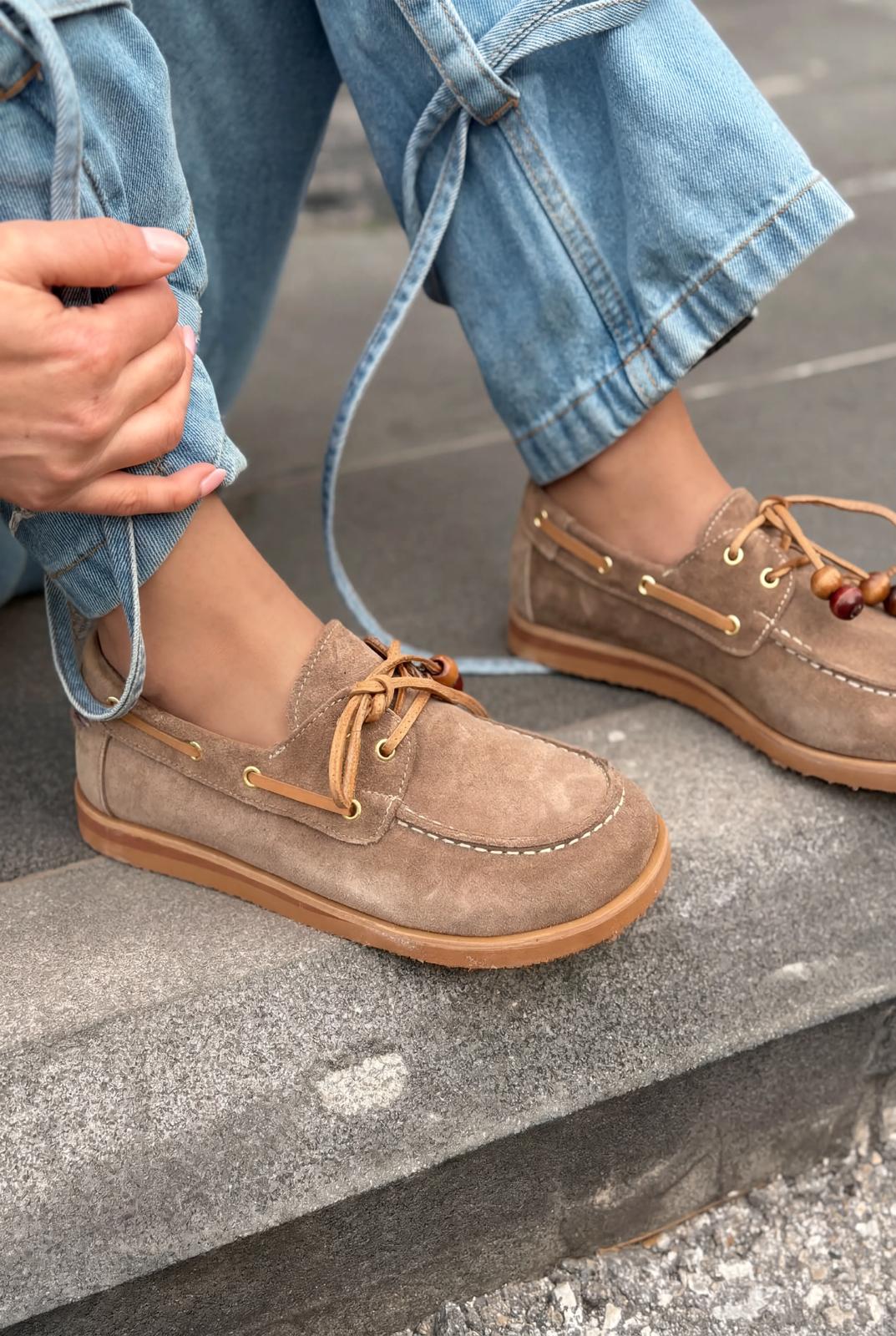 Armon Taupe Genuine Suede Women's Oxford Shoes