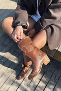 Gedrans Tan Faux Leather Women's Cowboy Boots