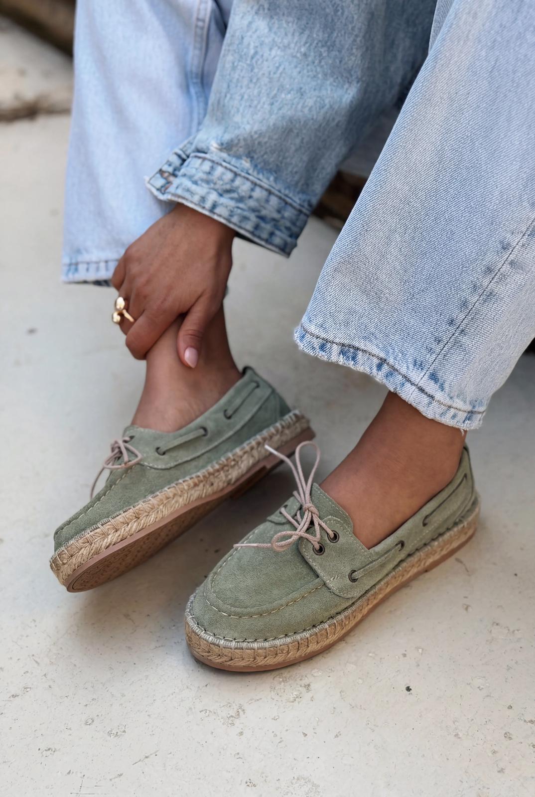 Selora Mint Green Genuine Suede Women's Loafers