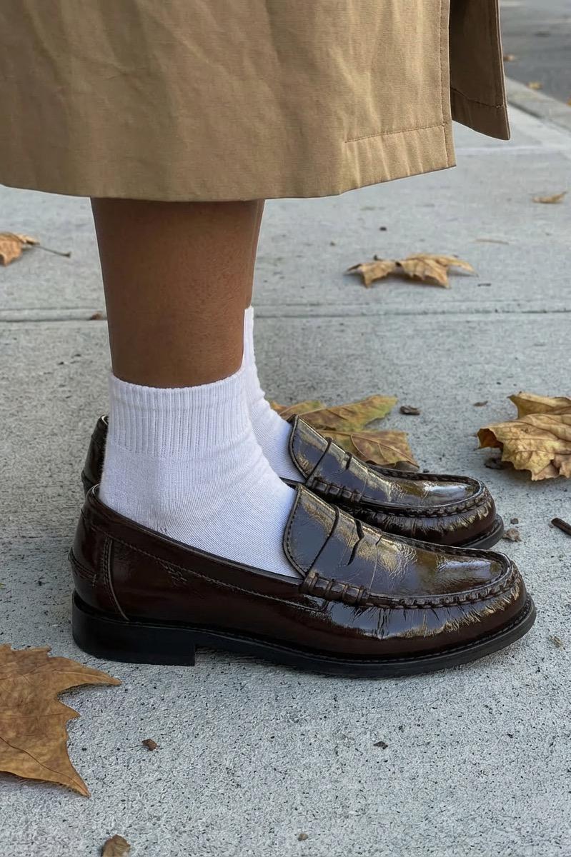 Marcel Dark Brown Crinkled Patent Faux Leather Women's Loafers