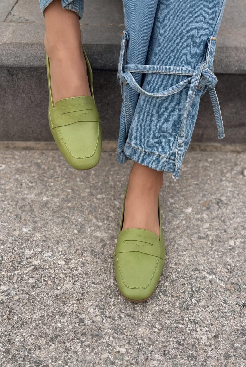Melniel Green Genuine Leather Women's Loafers