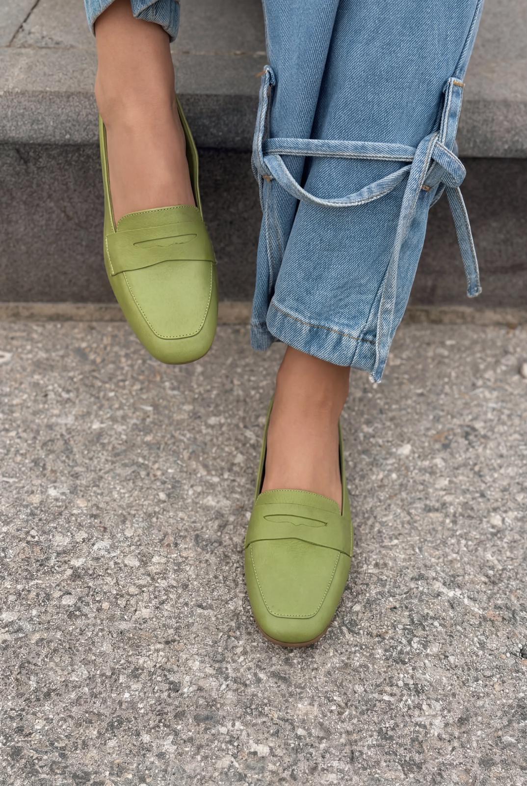 Melniel Green Genuine Leather Women's Loafers