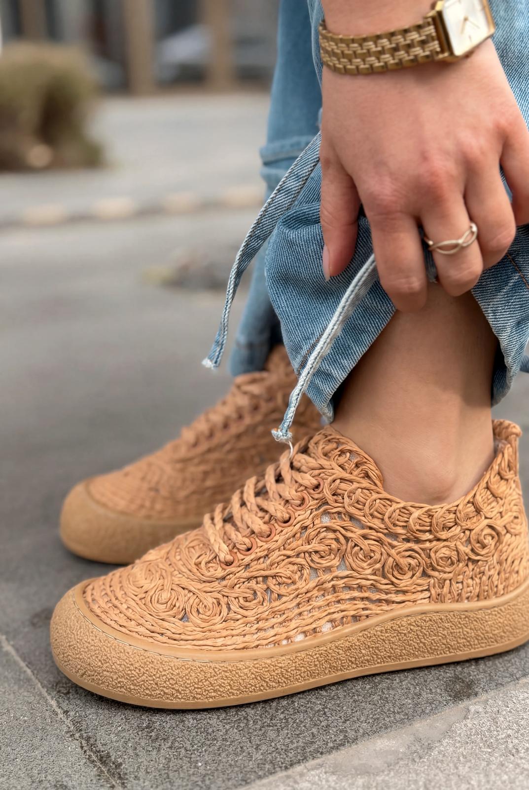 Sarrin Tan Woven Women's Sneakers