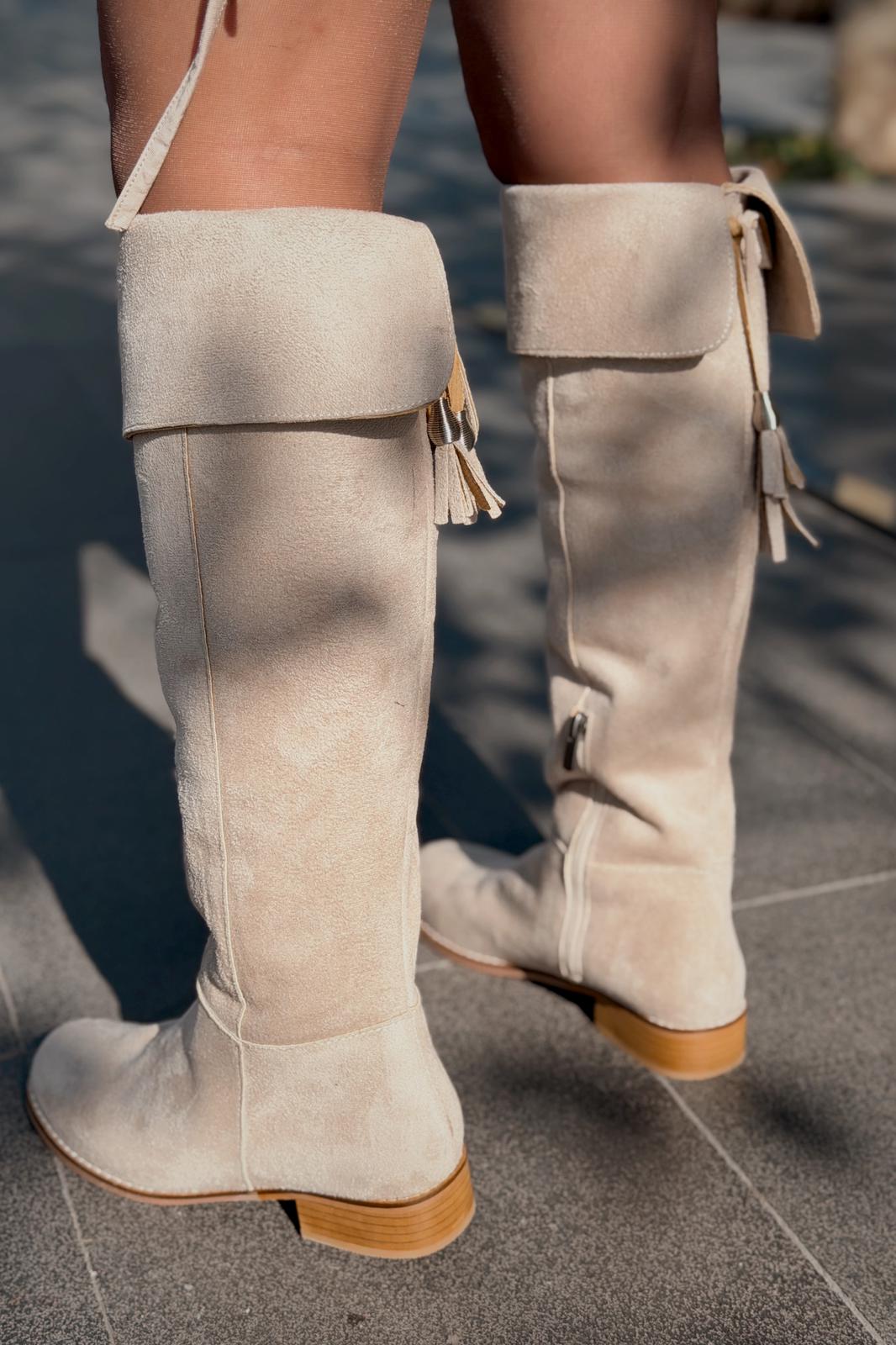 Jolvern women's boots Beige suede fringe detail