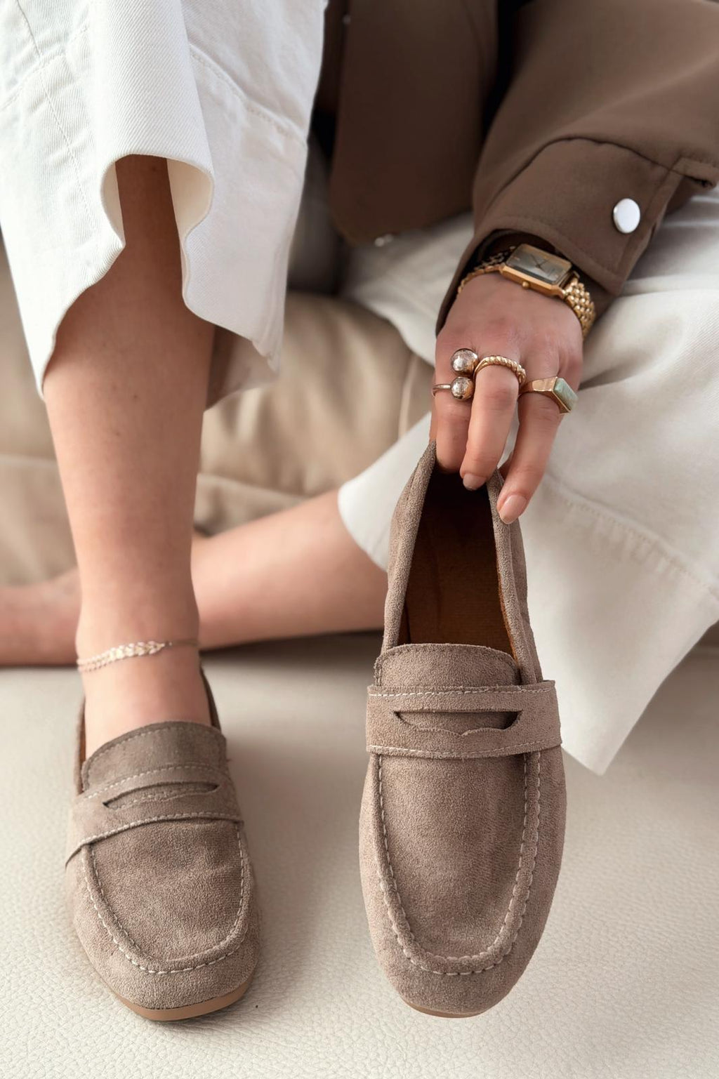 Orvino Taupe Suede Women's Loafers