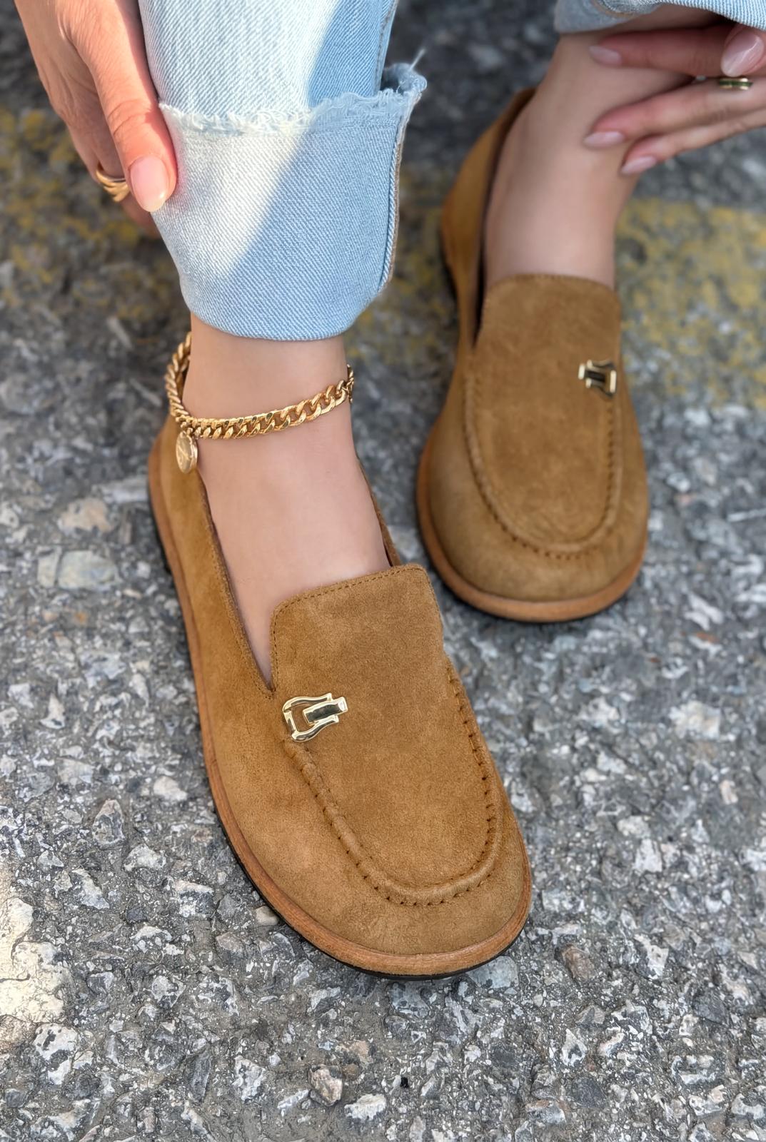 Rasen Tan Genuine Suede Women's Loafers