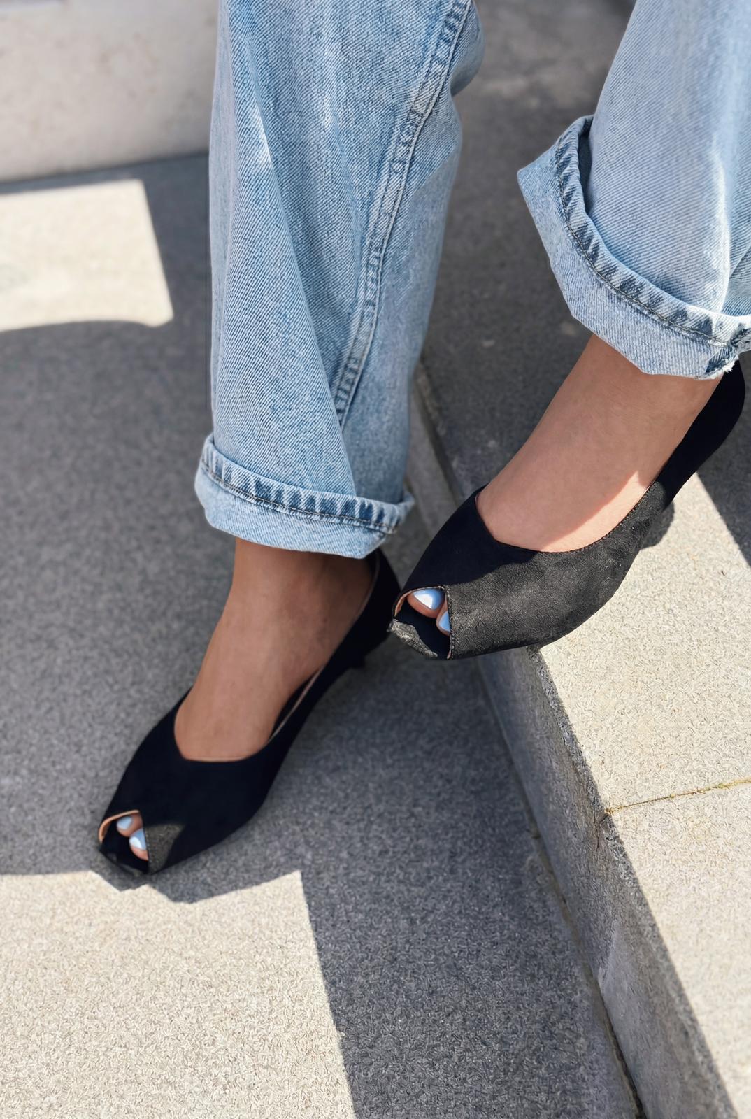 Norvion Black Suede Genuine Leather Women's Pumps
