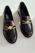 Norel Dark Brown Faux Leather Bow Detail Women's Loafers