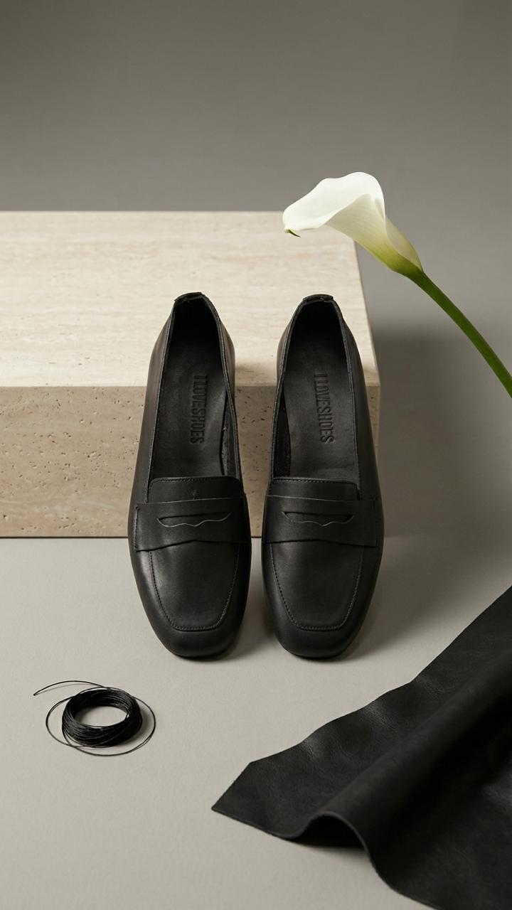 Melniel Black Genuine Leather Women's Loafers