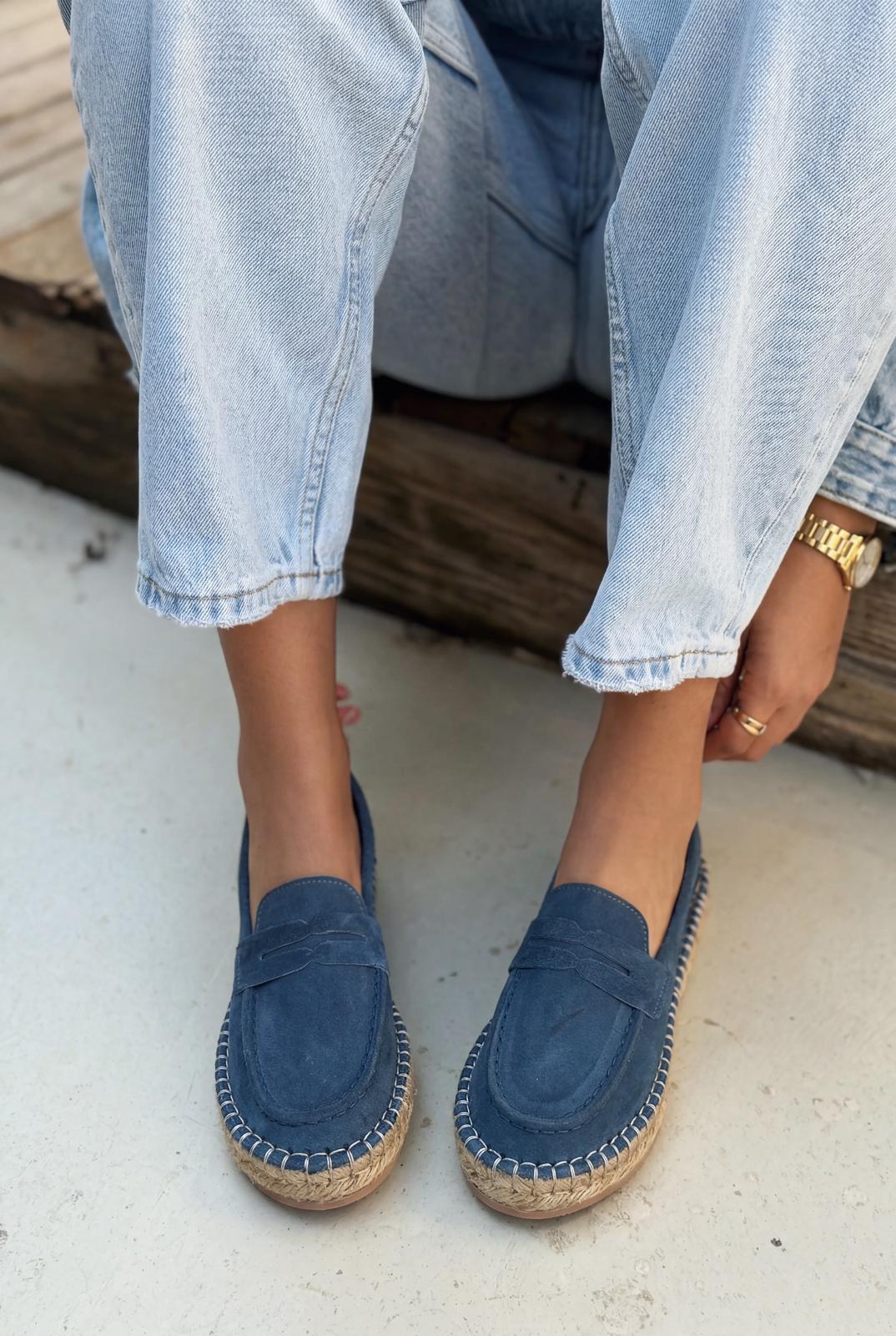 Celure Blue Genuine Suede Women's Espadrille Loafers