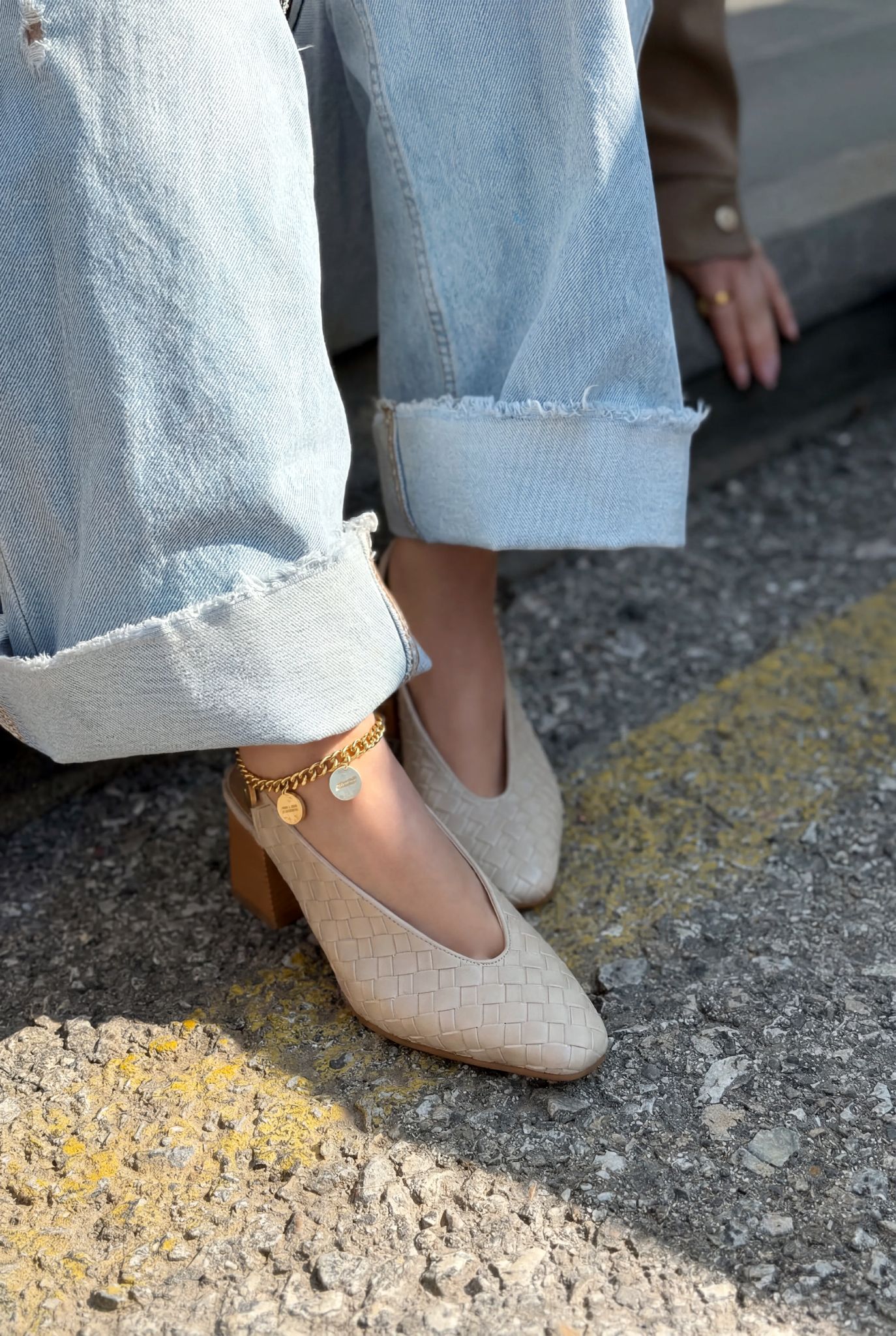 Meladina Beige Woven Pattern Faux Leather Women's Pumps