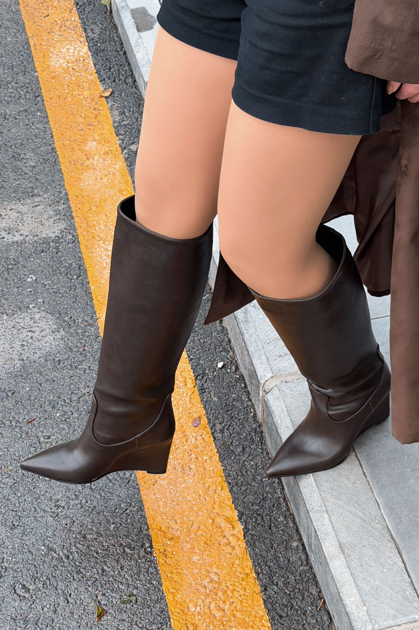 Ravita Light Brown Faux Leather Wedge Heel Women's Boots