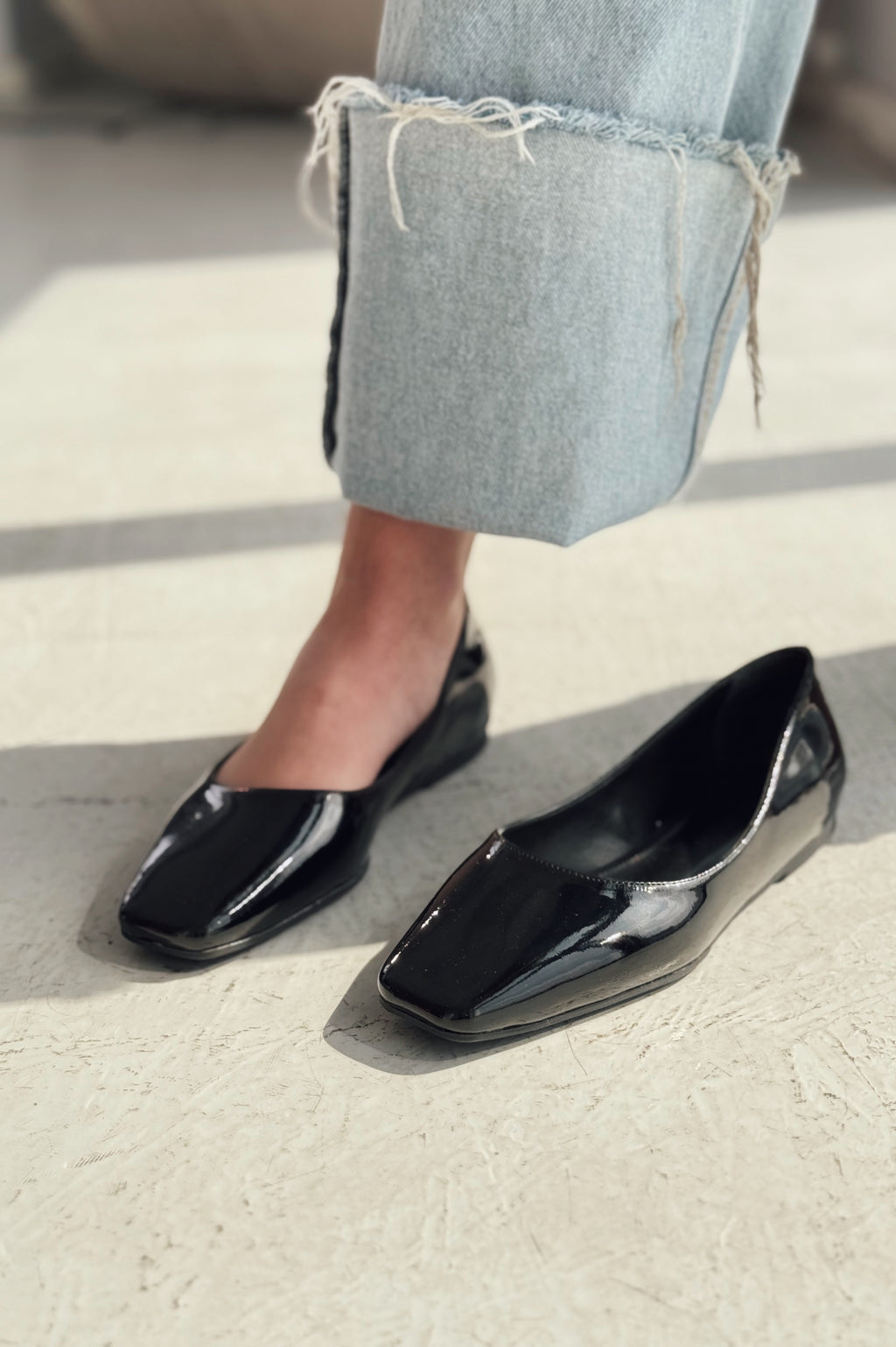 Canris Black Patent Faux Leather Women's Square Toe Mary Jane Flats
