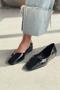 Canris Black Patent Faux Leather Women's Square Toe Mary Jane Flats