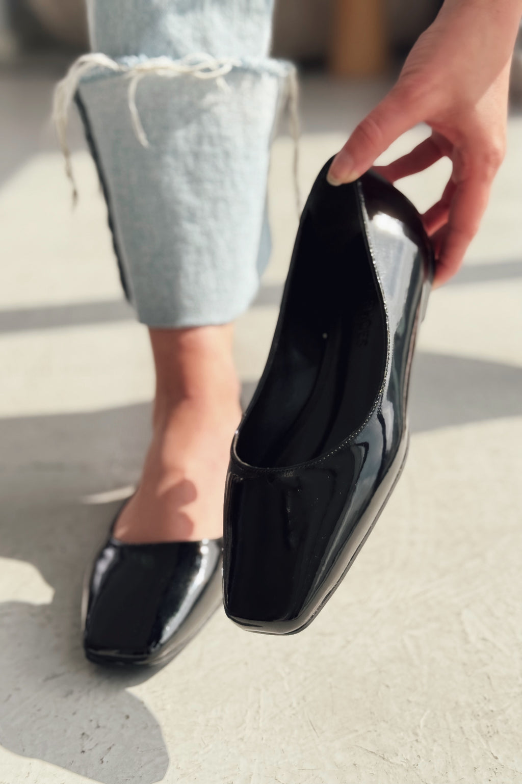 Canris Black Patent Faux Leather Women's Square Toe Mary Jane Flats