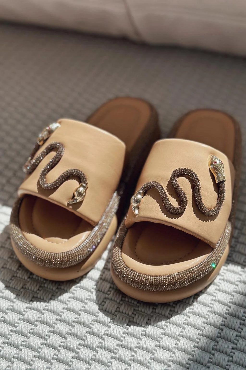 Nokest Nude Faux Leather Crystal Women's Slides