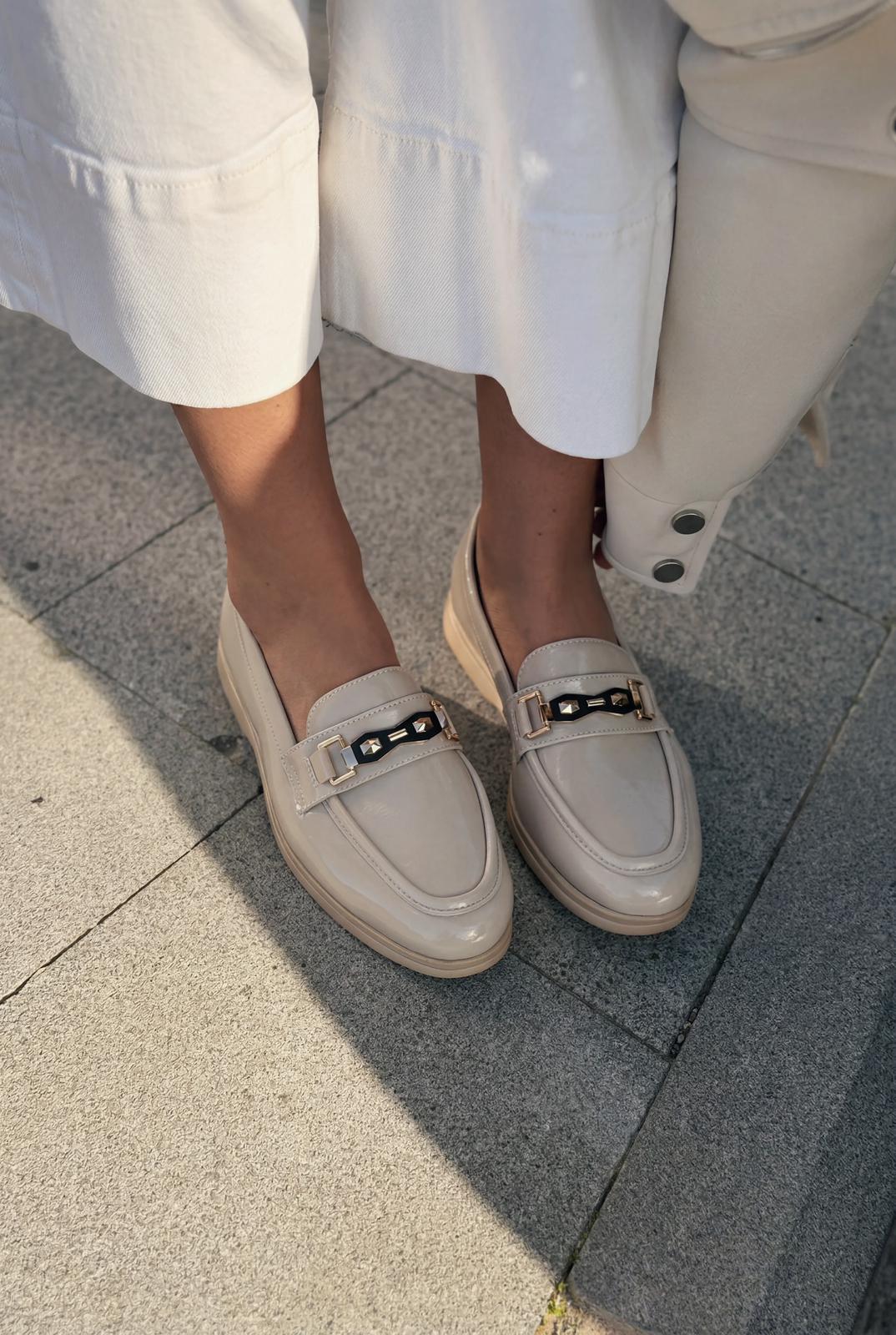 Toler Beige Patent Faux Leather Women's Loafers