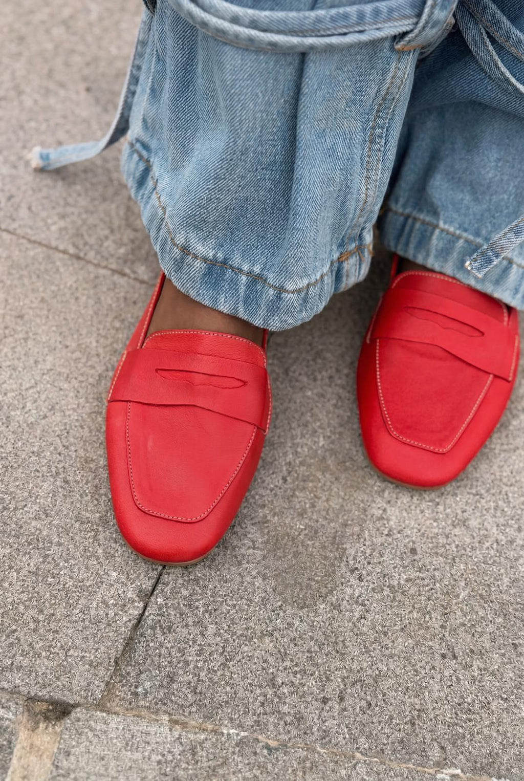 Melniel Red Genuine Leather Women's Loafers