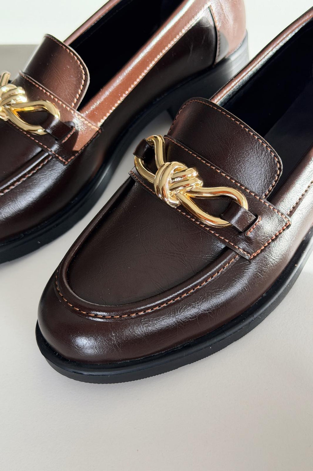 Norel Dark Brown Faux Leather Bow Detail Women's Loafers