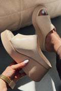 Torvyn Beige Faux Leather Women's Wedge Heel Mules