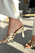 Lumon Gold Patent Faux Leather Strap Detail Pumps